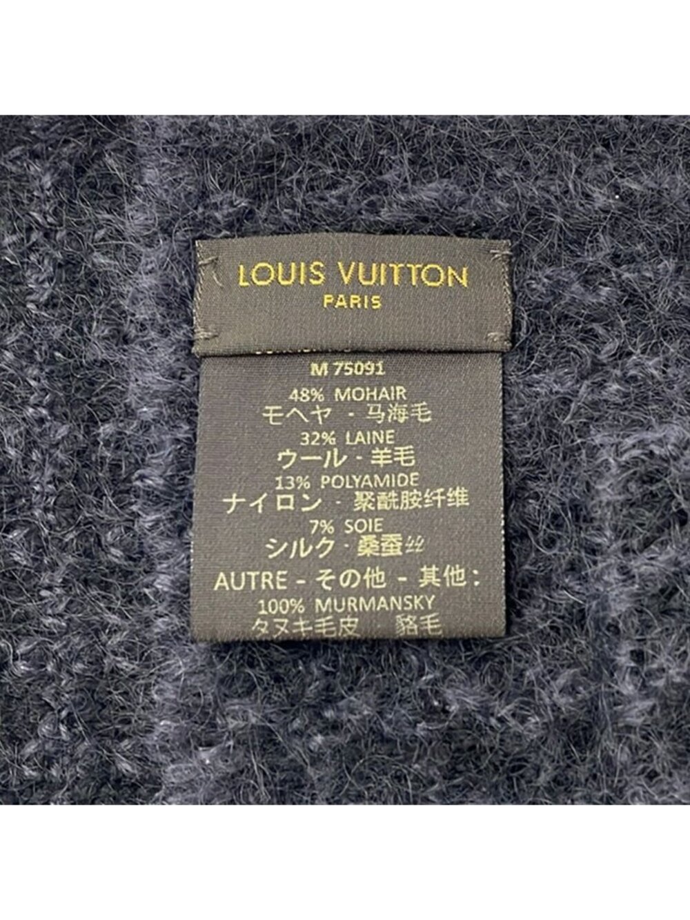 Louis Vuitton Scarf Echarpe Elena Black Dark Gray Lucky Wool Silk - Picture 3 of 5